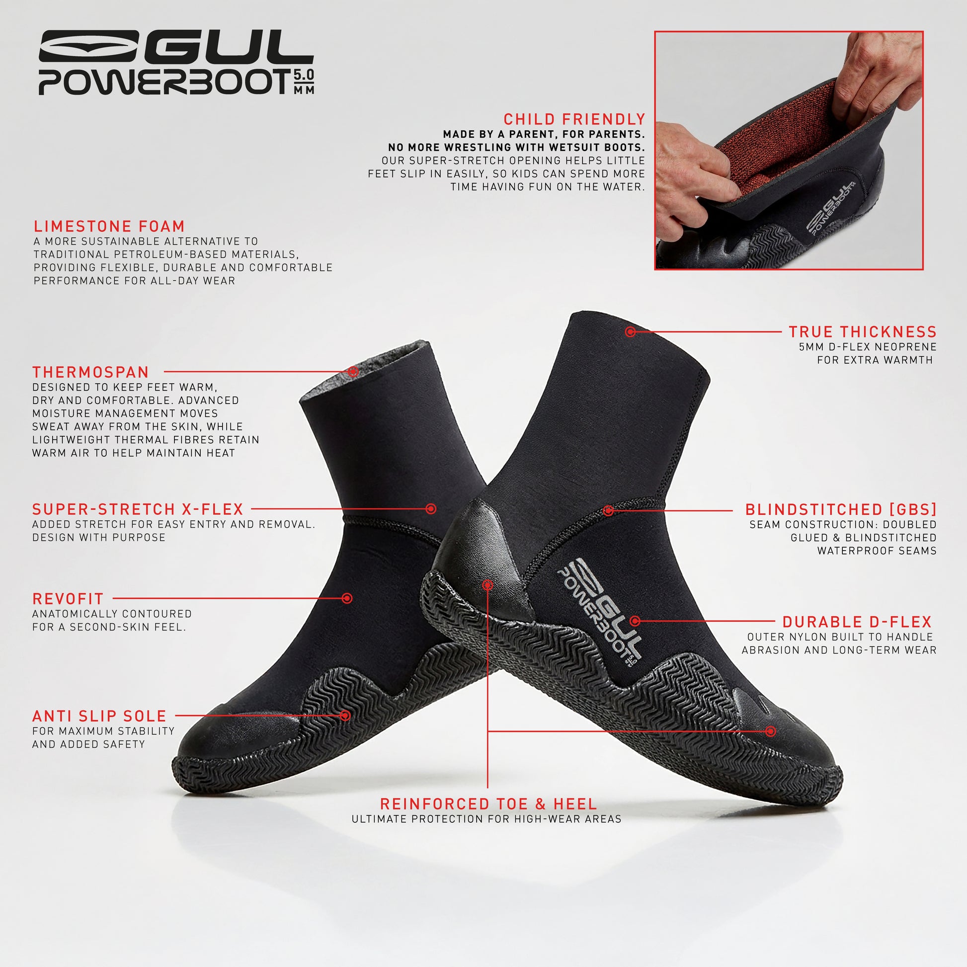 JUNIOR 5MM  POWERBOOT BLINDSTITCHED WETSUIT BOOT
