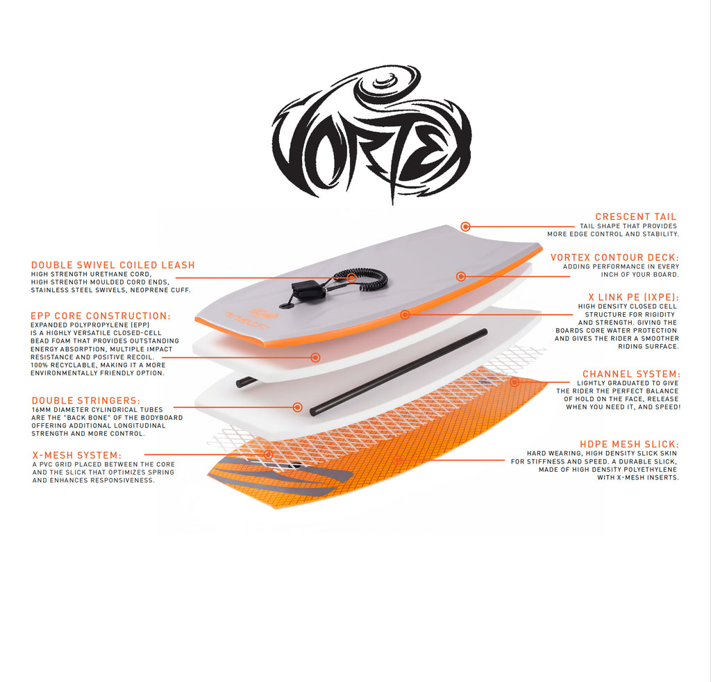 VORTEX 42INCH PRO BODYBOARD DOUBLE COIL LEASH